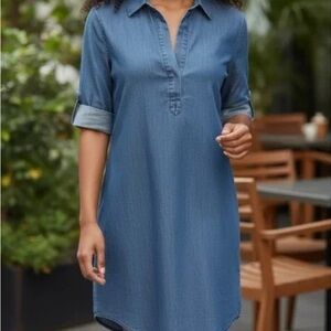 Chelsea & Theodore lightweight denim shirt dress with pockets sz L EUC